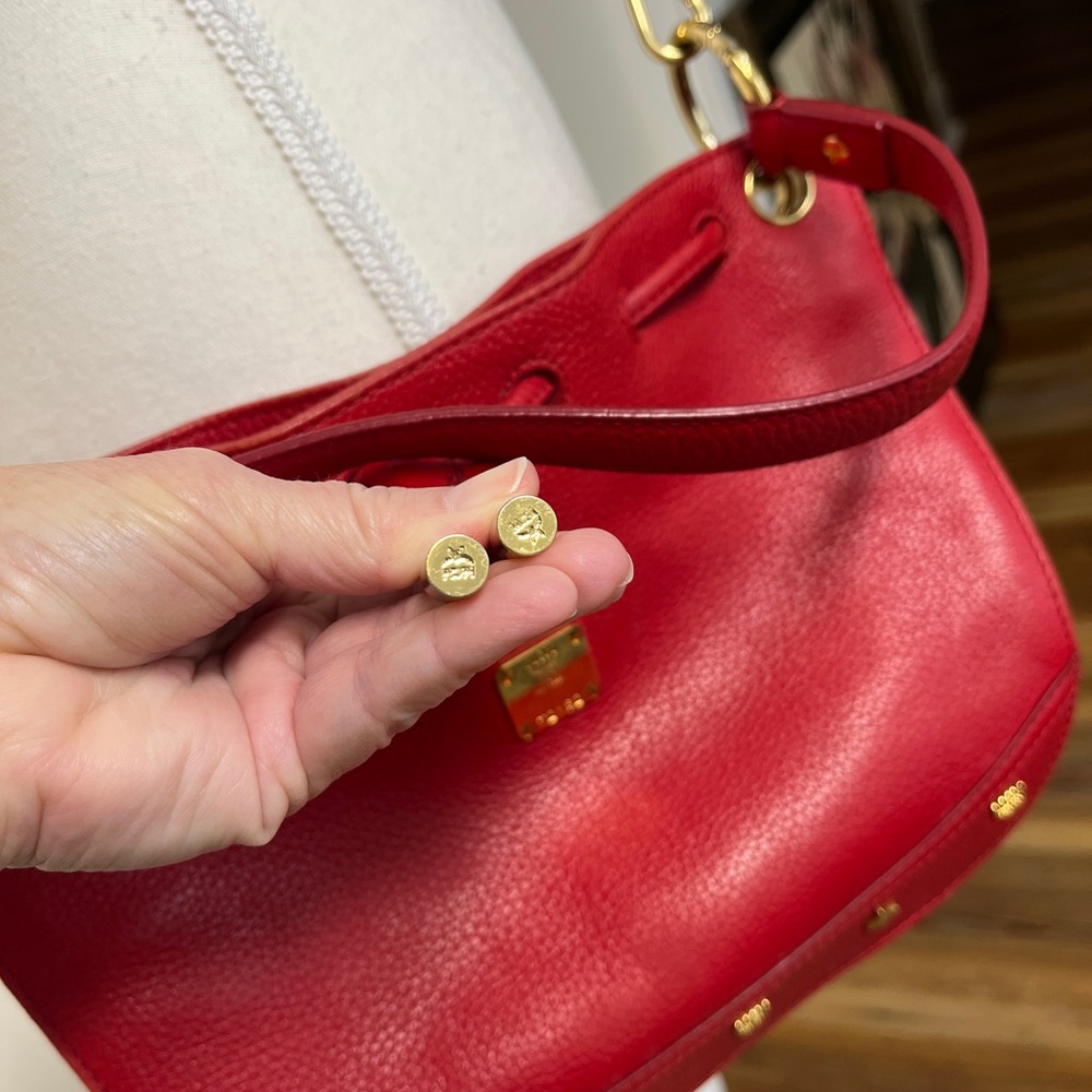MCM,EUC,Red Pebbled Leather Shoulder Bag with Gold Accents, COA, 11.5x8.5x4”❤️!! - Picture 6 of 16